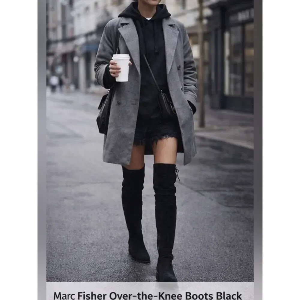 Marc Fisher Over-the-Knee Boots Black Low Heel Thigh High 5.5 Like New